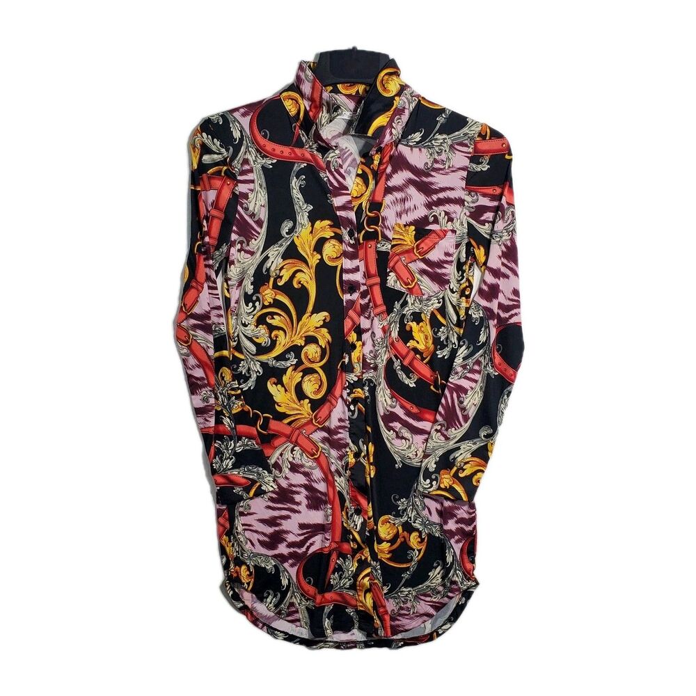 TIMING 3/4 Length Sleeve Pull Over Blouse Dress Button Front Medium